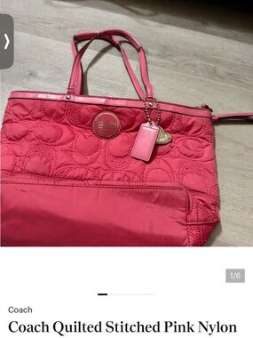Coach Quilted Hot Pink Nylon Tote with Logo Charm